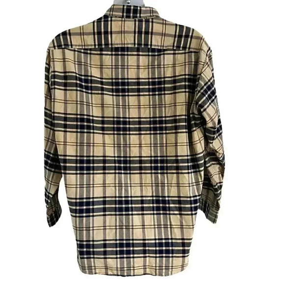 Tommy Hilfiger button up long sleeve flannel shirt plaid size large beige blue - Picture 4 of 13